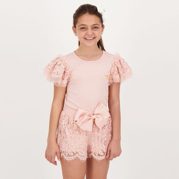 Girls Pink Lace Shorts