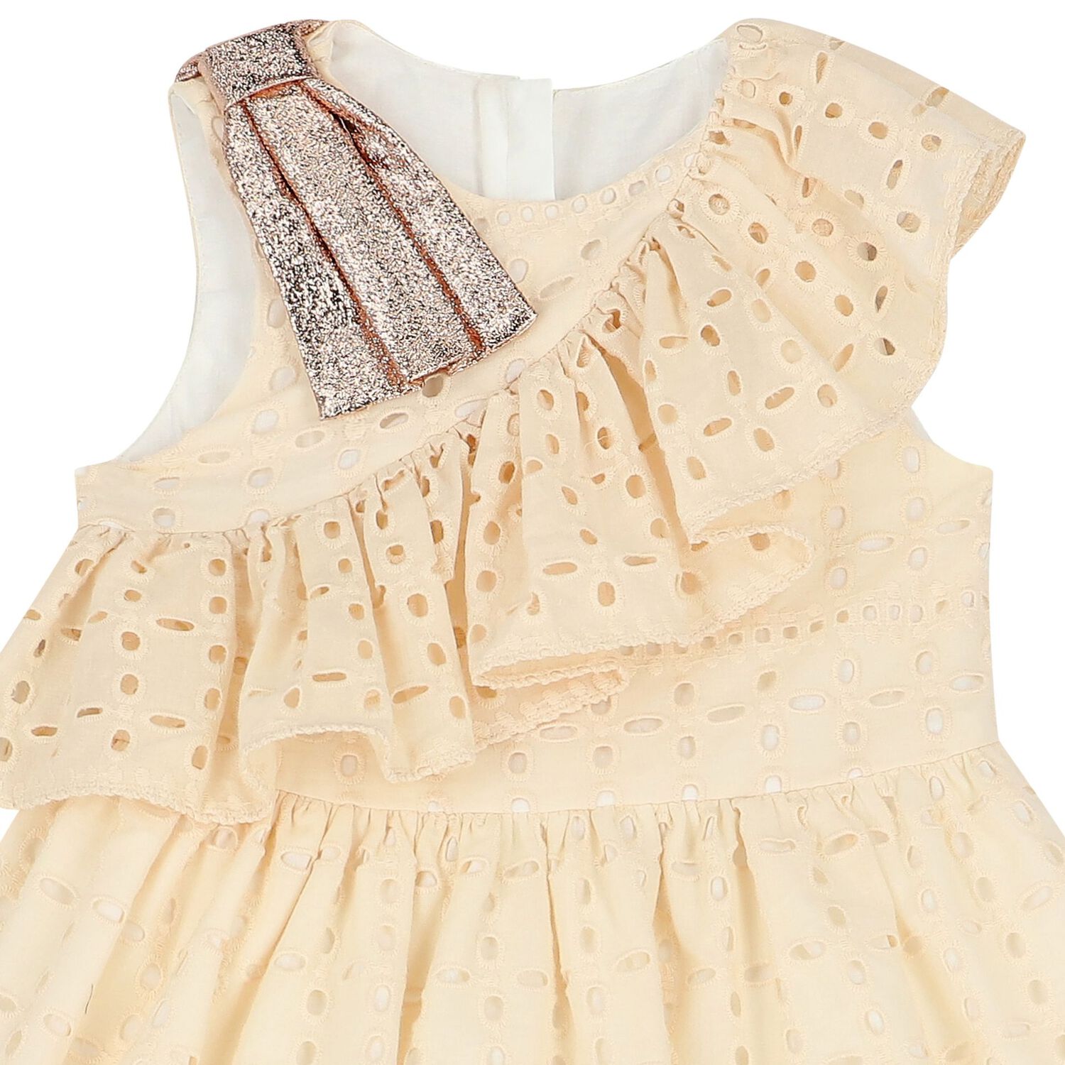 Girls Ivory Broderie Anglaise Ruffle Dress, 1, hi-res image number null
