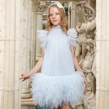 Girls Blue Embellished Tulle Dress