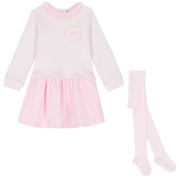 Baby Girls Pink & White Striped Dress Set