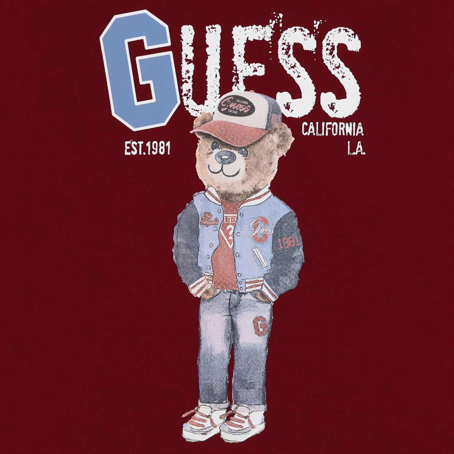 Boys Burgundy Teddy Bear Logo T-Shirt, 3, hi-res