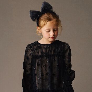 Girls Navy Blue Floral Tulle Dress