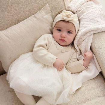 Baby Girls Beige, Ivory & Gold Tulle Dress