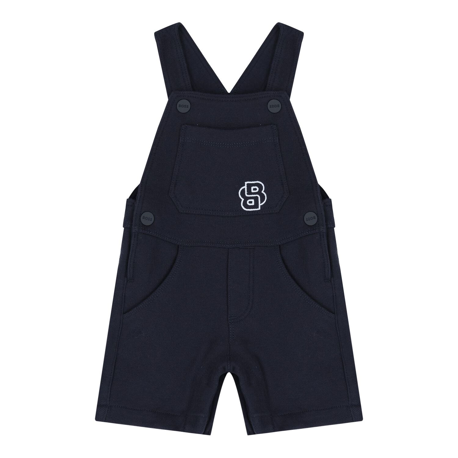 Baby Boys White & Navy Blue Logo Dungaree Set, 1, hi-res image number null