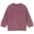 Younger Girls Pink Flower Jumper, 1, hi-res