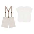 Baby Boys Beige & White Shorts Set, 1, hi-res