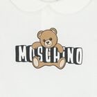 White Teddy Bear Logo Baby Romper, 1, hi-res
