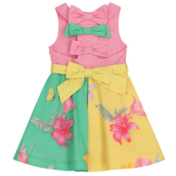Girls Pink , Green, Yellow Floral Dress