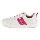 Gilrs Ivory & Pink Logo Trainers, 1, hi-res