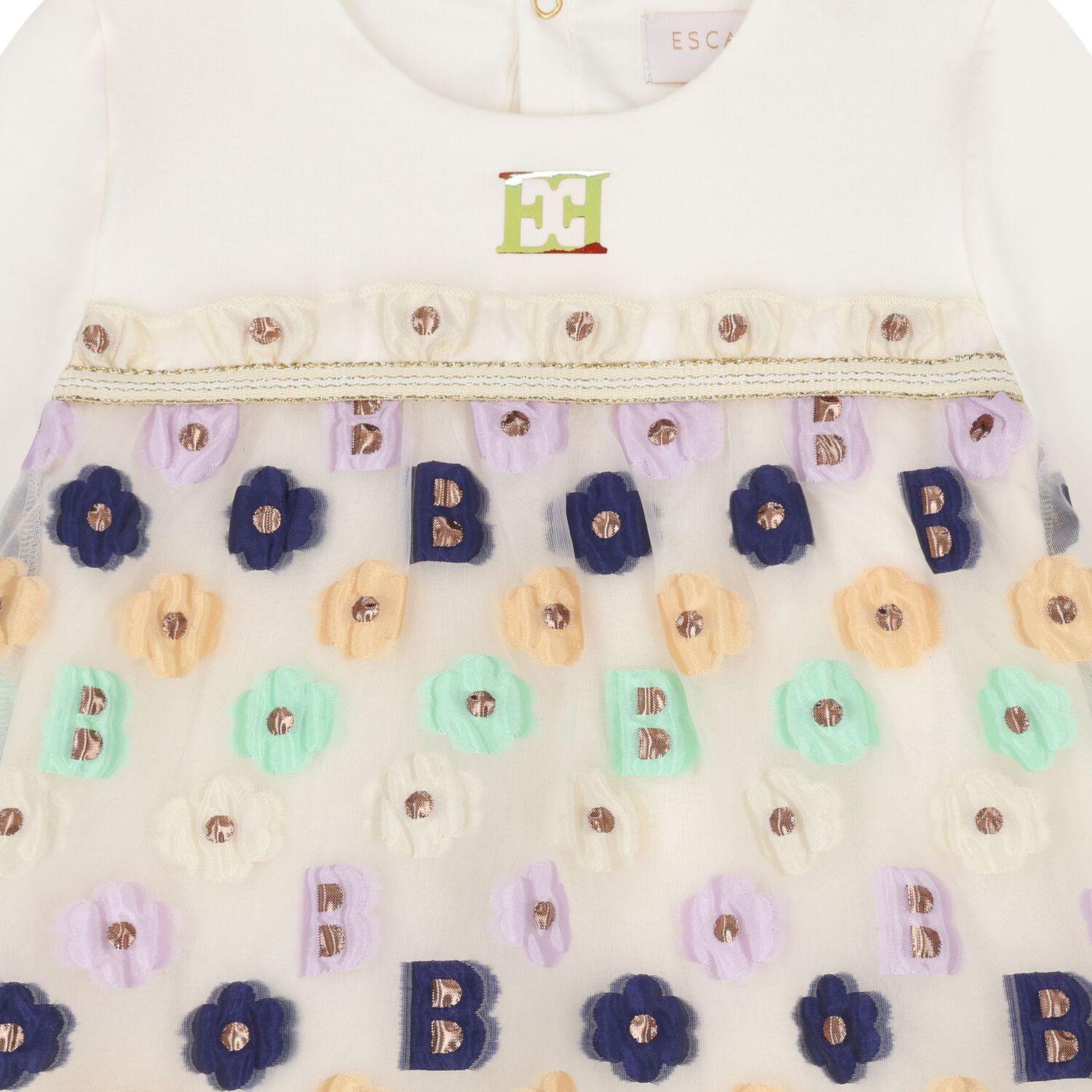 Younger Girls Ivory Logo Floral Dress, 1, hi-res