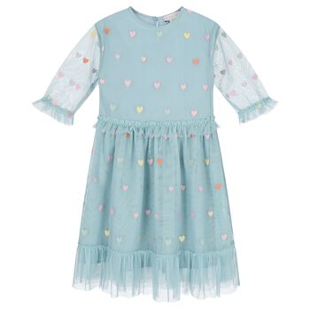Girls Aqua Hearts Tulle Dress