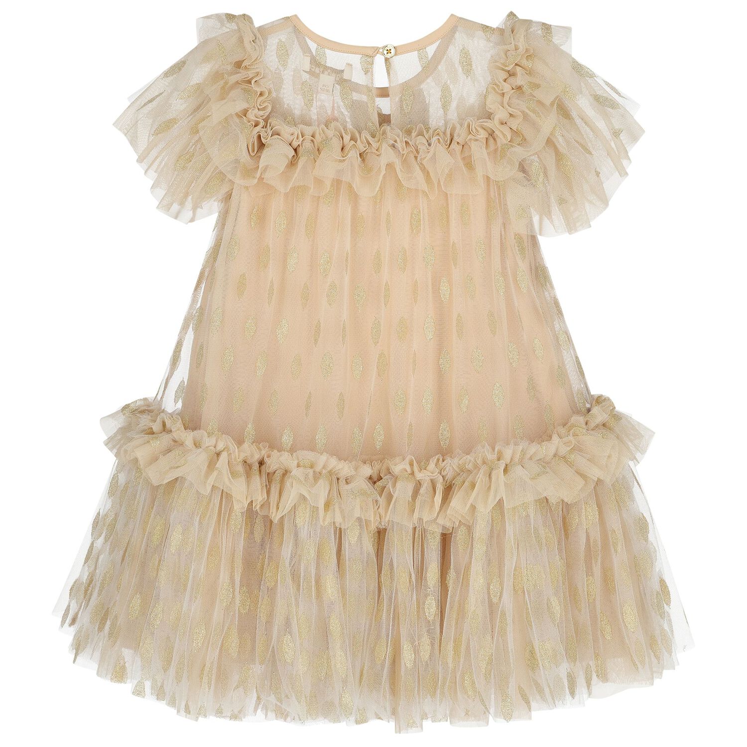 Girls Gold Bow Tulle Dress, 1, hi-res