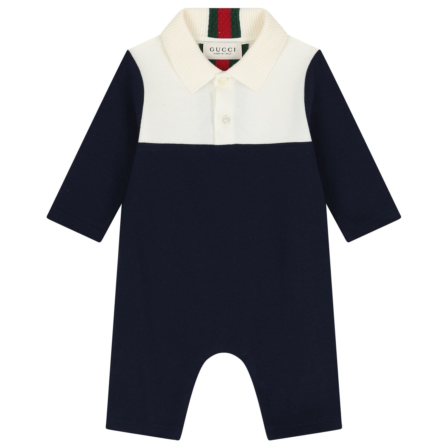 Baby Boys Ivory & Navy Blue Web Striped Romper, 1, hi-res