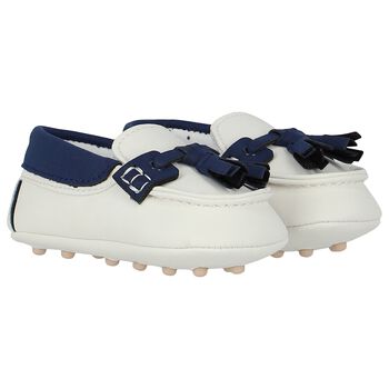 Baby Boys White & Blue Moccasins
