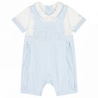 Baby Boys White & Blue Romper, 1, hi-res
