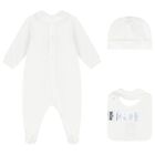 White Teddy Bear Logo Babygrow Gift Set, 1, hi-res