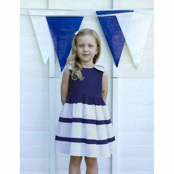 Girls Navy & White Polka Dots Dress