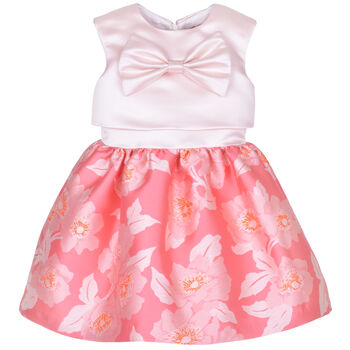 Girls Pink Bow Jacquard Dress