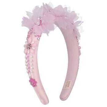 Girls Pink Embellished Satin Headband