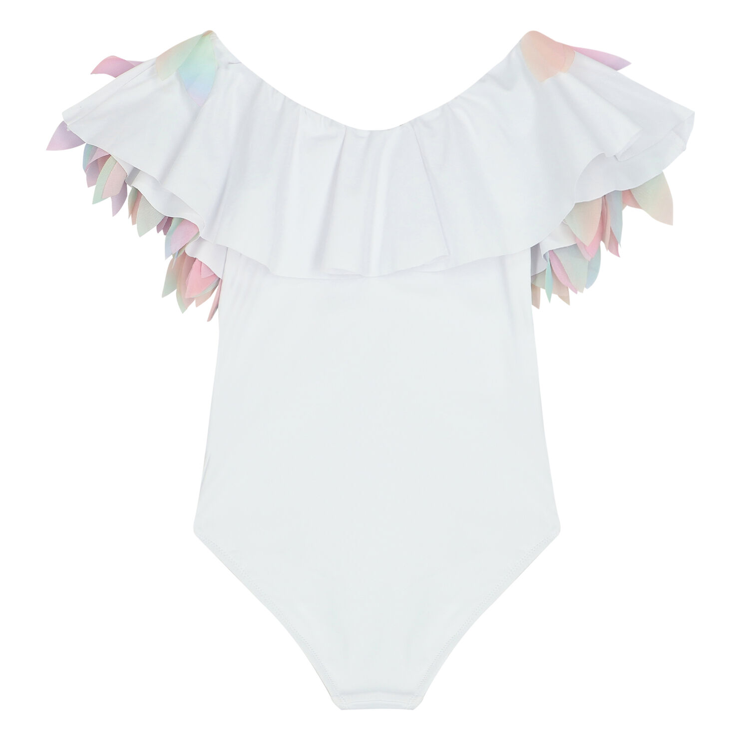 Girls White Rainbow Petal Swimsuit, 1, hi-res image number null