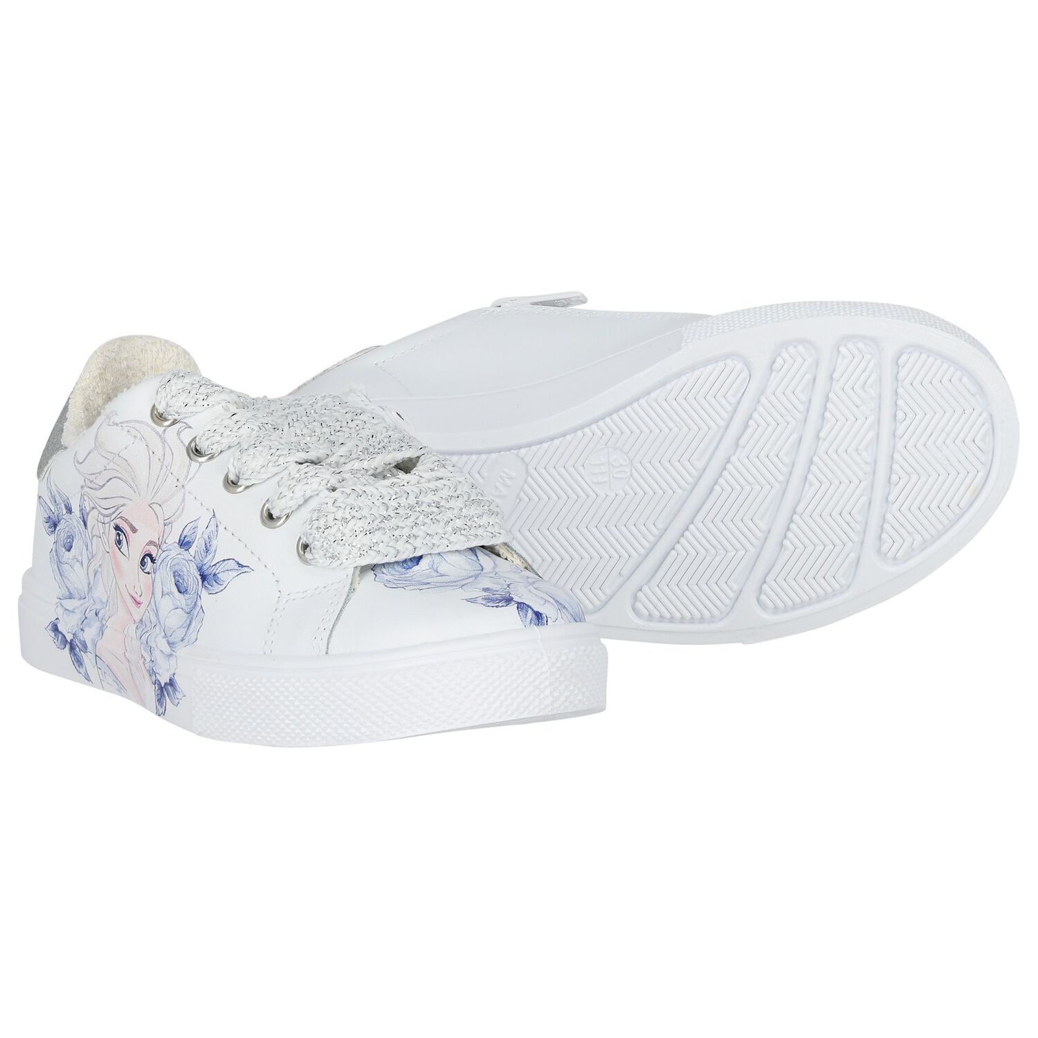 Girls White & Blue Disney Logo Trainers, 1, hi-res