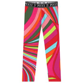 Girls Pink & Green Logo Iride Leggings