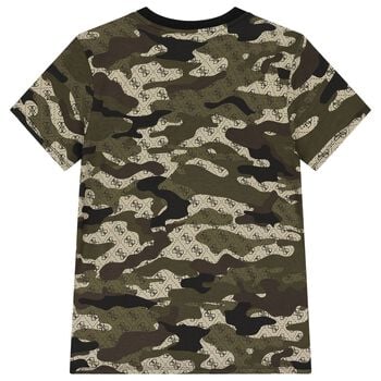 Boys Green Camouflaged Logo T-Shirt 