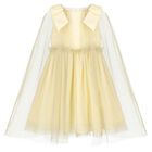 Girls Gold Tulle & Chiffon Cape Dress, 2, hi-res