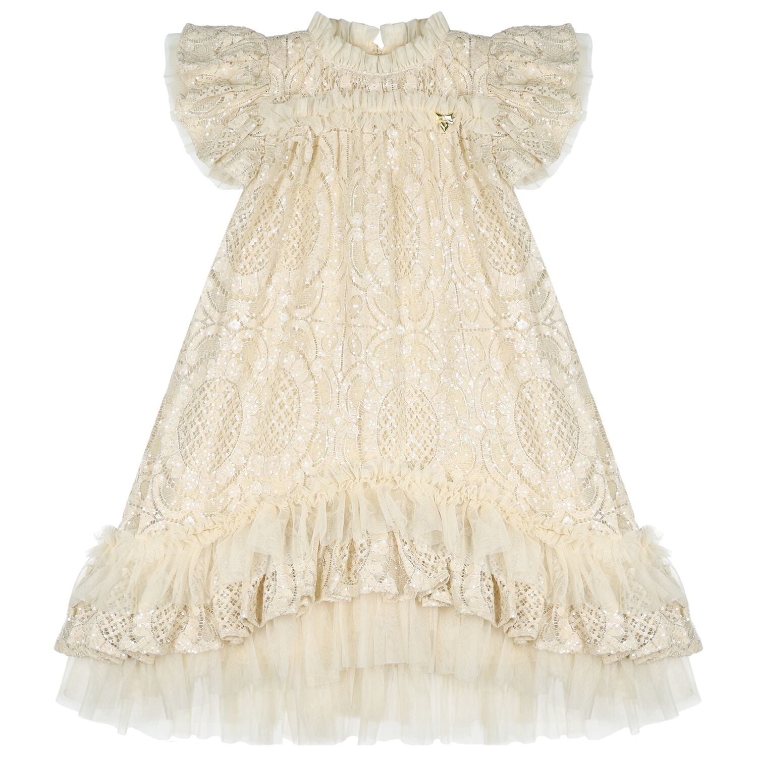 Girls Beige Lace Sequin Christina Dress, 1, hi-res