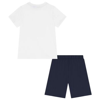 Boys White & Navy Blue Logo Pyjamas