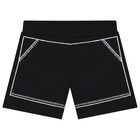 Girls Black Stitched Print Shorts, 1, hi-res