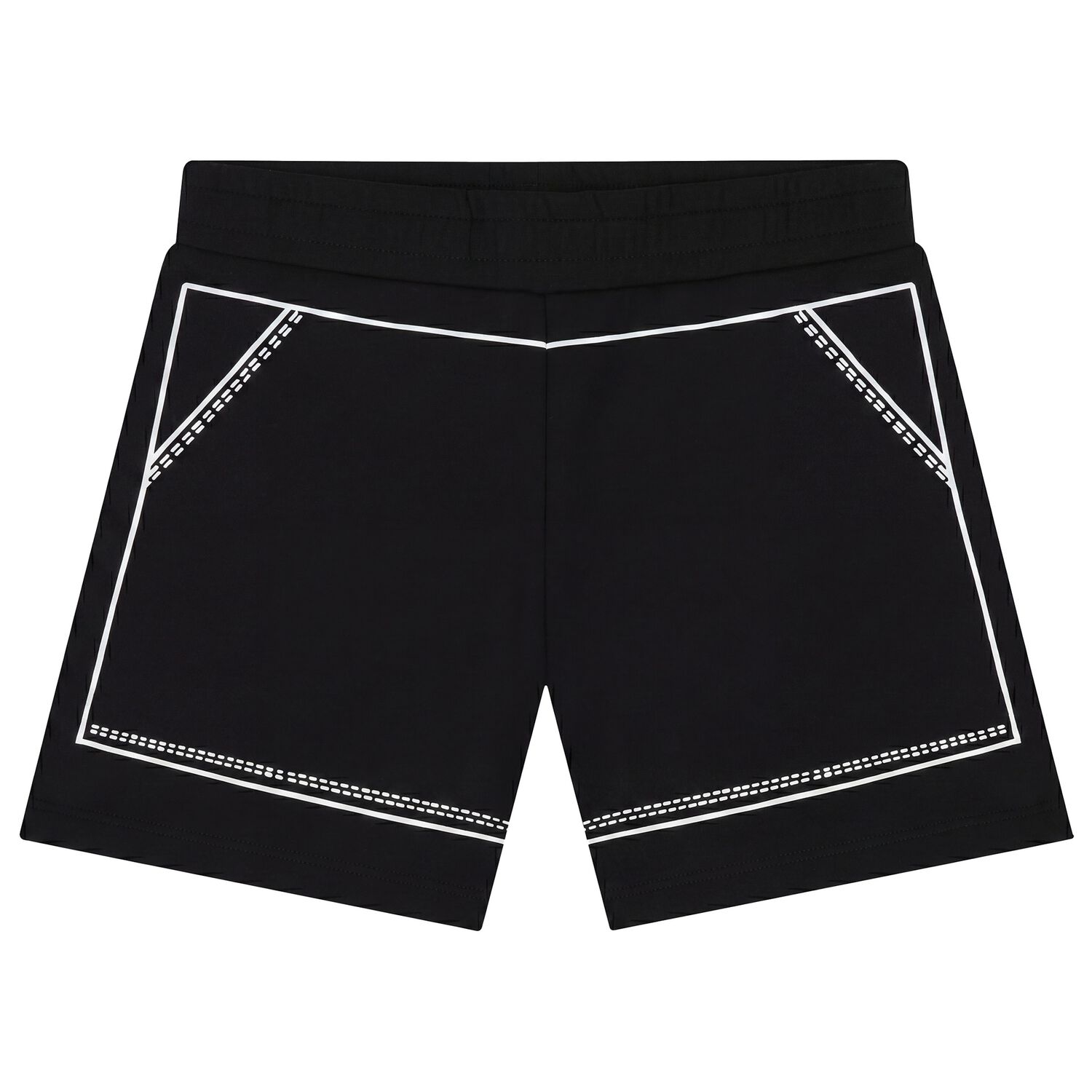 Girls Black Stitched Print Shorts, 1, hi-res