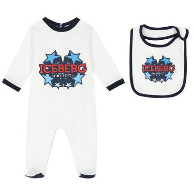 Baby Boys White Logo Babygrow Set