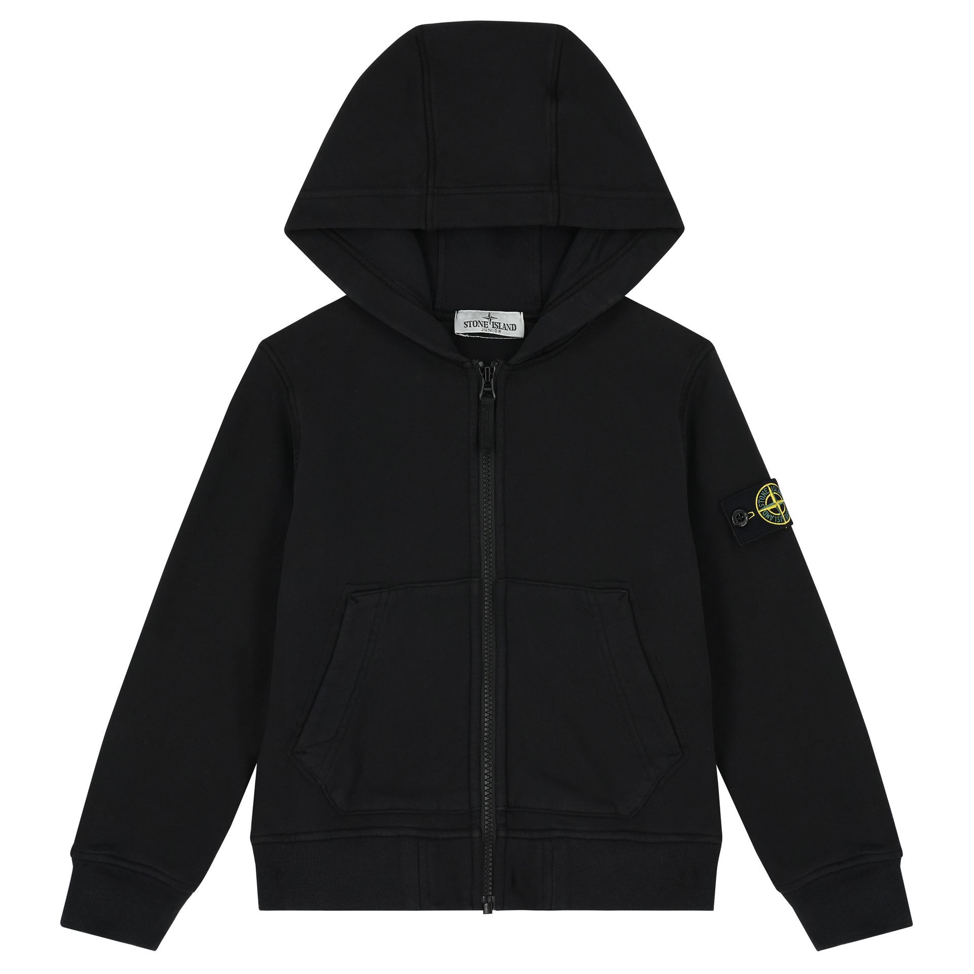 Stone Island Boys Black Logo Hooded Zip Up Top Junior Couture