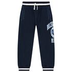 Boys Navy Blue Varsity Logo Joggers, 1, hi-res