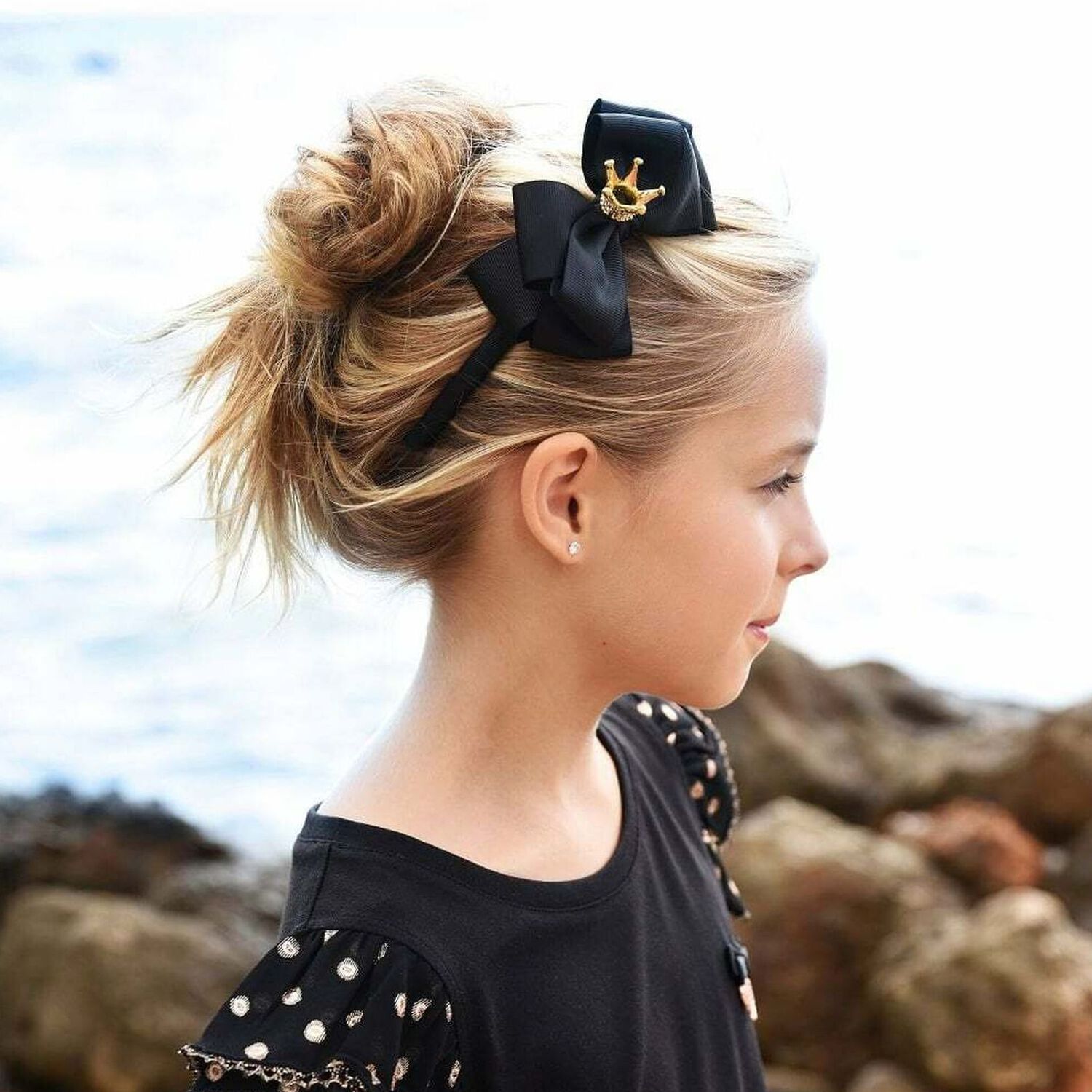 Girls Black Bow Headband, 5, hi-res image number null