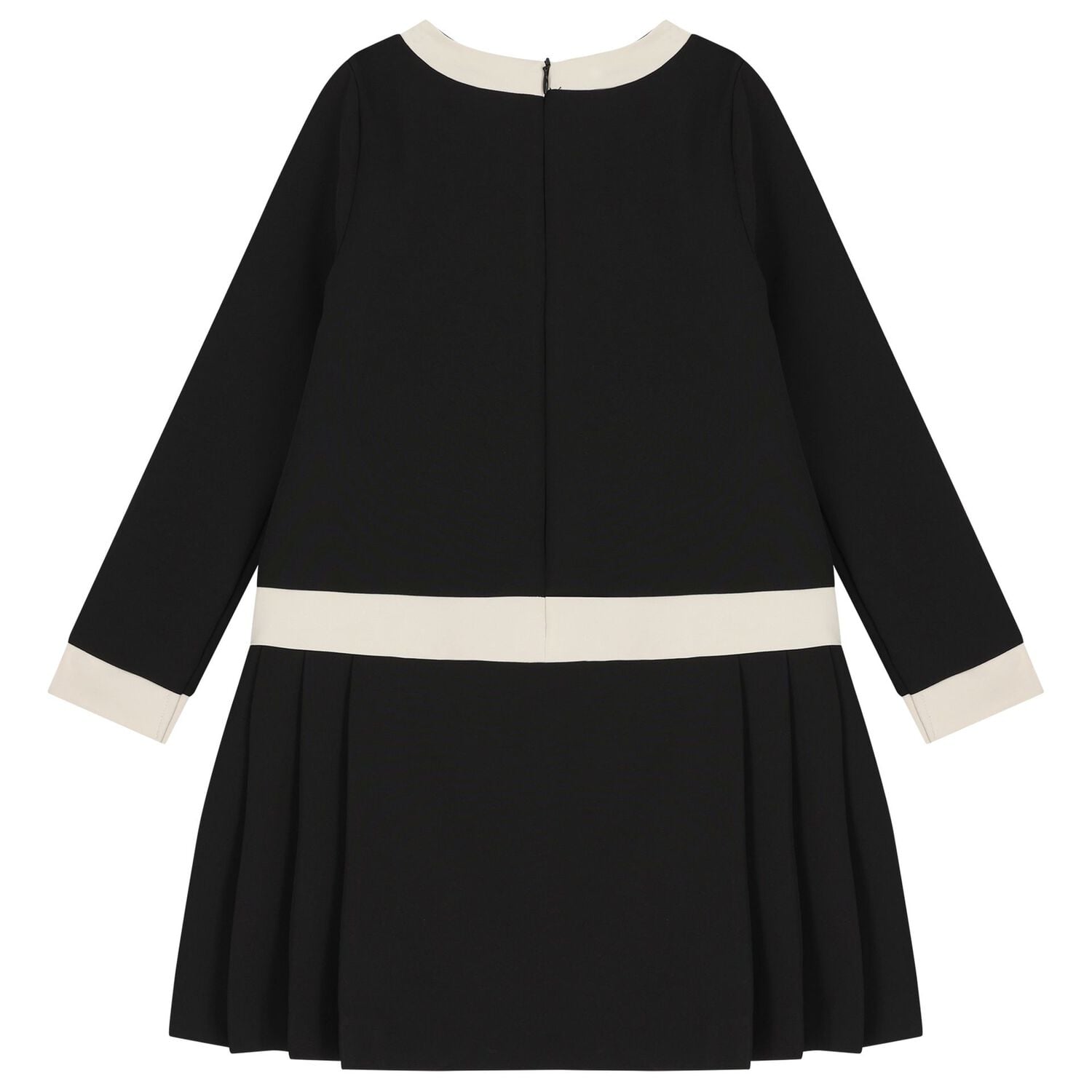 Girls Black & Ivory Pleated Dress, 2, hi-res