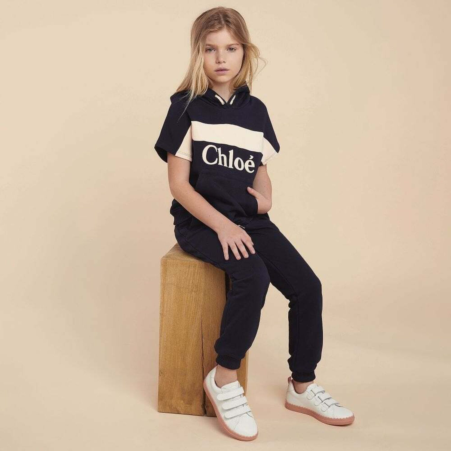 Girls Navy Logo Joggers, 1, hi-res image number null