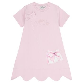 Girls Pink Logo Bow Bag Print Dress