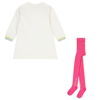 Girls Ivory & Pink Sweatshirt Dress Set
