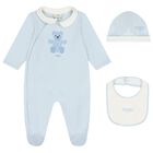 Baby Boys Ivory & Blue Logo Babygrow Gift Set, 3, hi-res