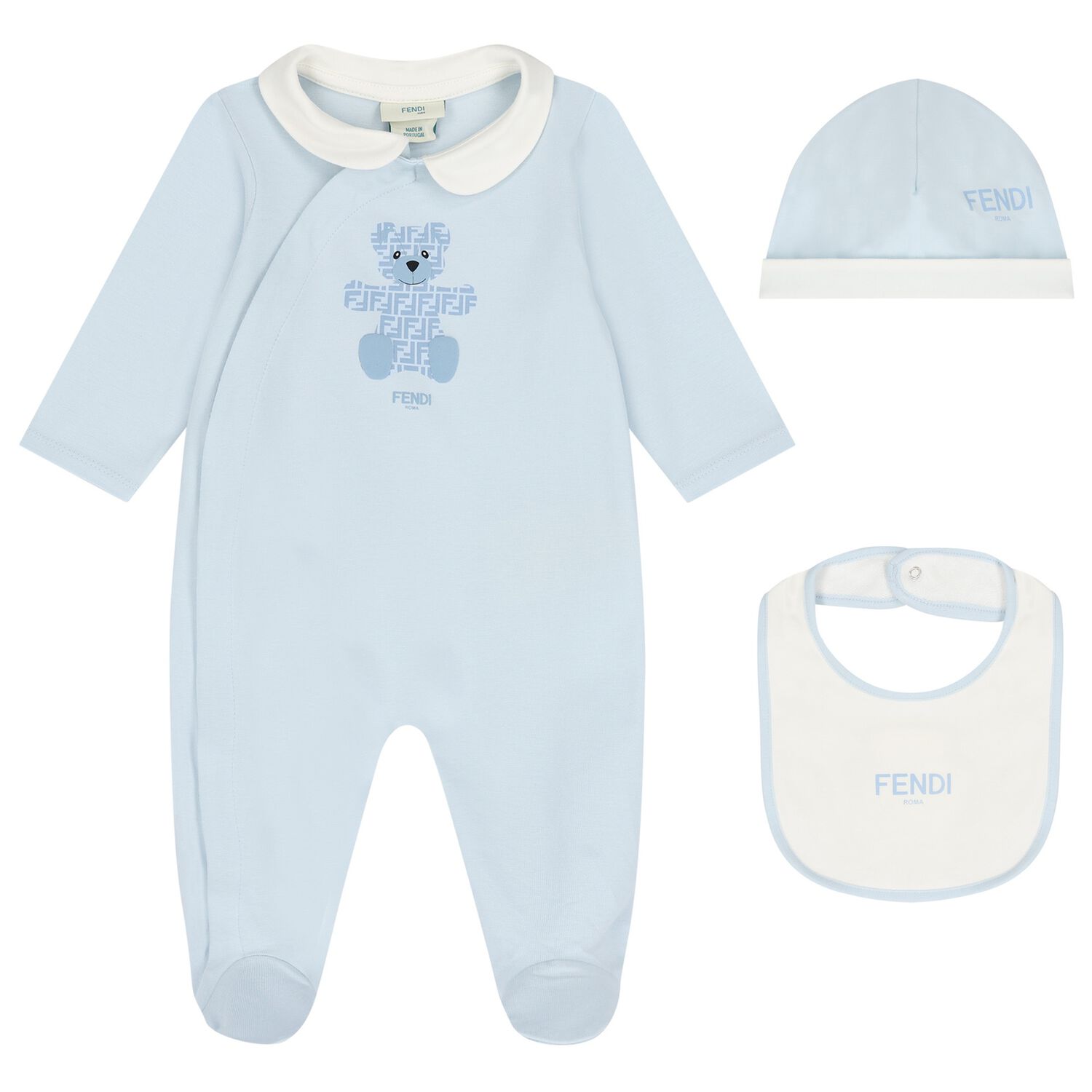 Baby Boys Ivory & Blue Logo Babygrow Gift Set, 3, hi-res image number null