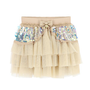 Girls Beige Sequin Tulle Skirt