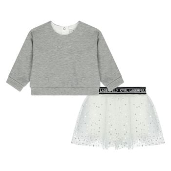 Younger Girls Grey & White Logo Skirt