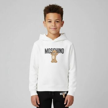 White Teddy Bear Logo Hooded Top