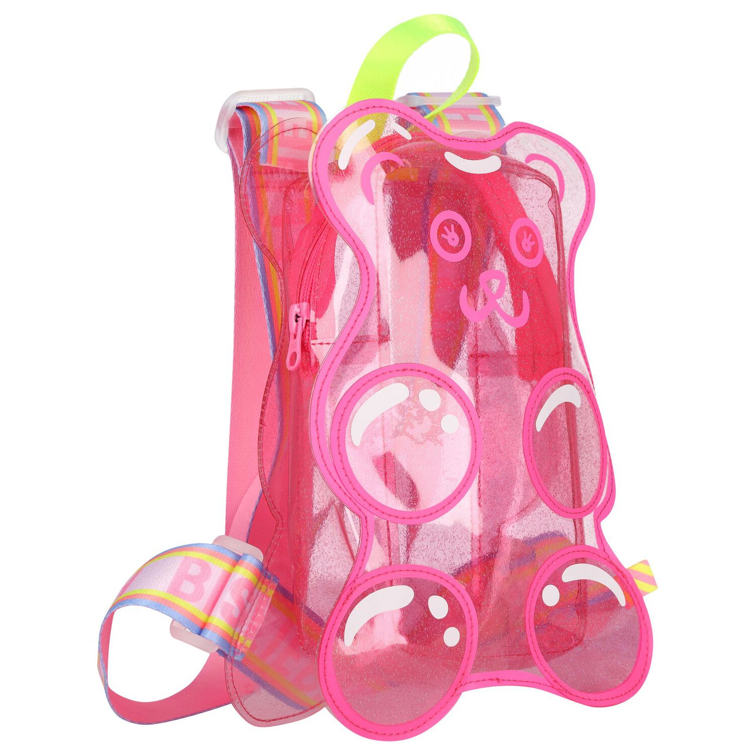 Girls Pink Teddy Bear Transparent Backpack, 1, hi-res