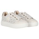 Girls Ivory & Gold Logo Trainers, 1, hi-res