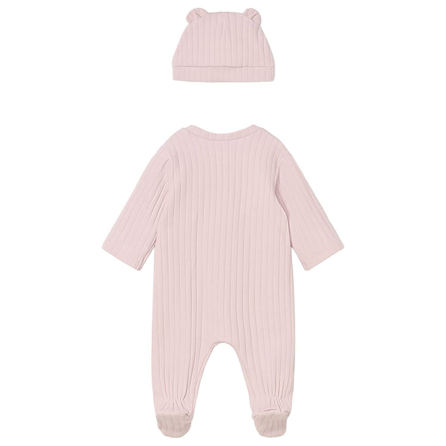 Baby Girls Pink Ribbed Babygrow & Hat Set, 1, hi-res