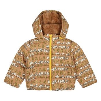Younger Boys Beige Logo Padded Puffer Jacket