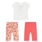 Younger Girls White & Pink Leggings Set, 2, hi-res